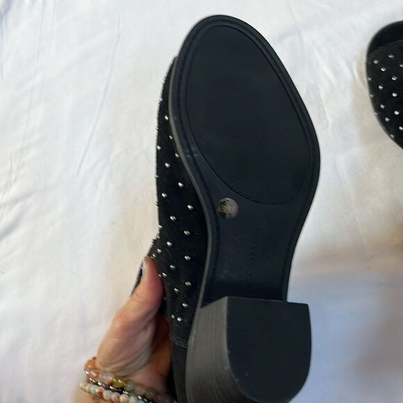 Black Suede Leather Lucky Brand Women’s metal Studded Open Toe Booties sz 6.5 - Picture 7 of 8